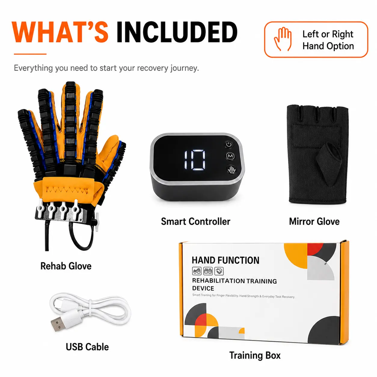 Hand Function Rehab Glove with Smart Controller Mirror Glove USB Cable Training Box for Left or Right Hand Option