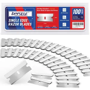 Single Edge Razor Blades, 100 Blades, Razor Blades Refiils for Razor Scraper, Utility Knife, Heavy Duty One Edge Blades, High Carbon Steel Blade for Removing Decals, Stickers