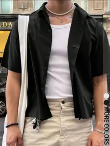 Men's Regular Fit Solid Color Plain Short Sleeve Shirt, Casual Fitted Shirt, Casual Comfy Top for Daily Wear, Men's Clothes for All Seasons, Tropical