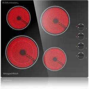 24" Built-In 4 Burner Electric Cooktop Dual-Ring Burners 6700W Radiant Stove Top with Knob Control, Residual Heat Indicator & Auto Shut Off, 220-240v Hardwire(No Plug) SK001-244BE