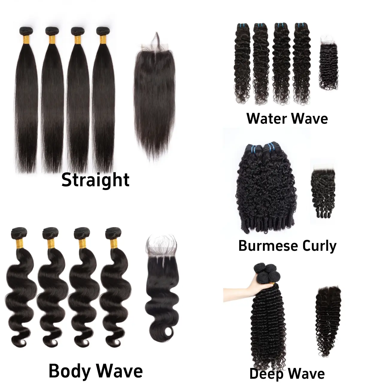[Last Special Offer] Human Hair 4 Bundles with 4x4 Lace Closure Straight/Body Wave/Water Wave/Deep Wave/Burmese Curly Nature Black Brazilian Hair Sew In Quick No Shedding Tangle Free Virgin