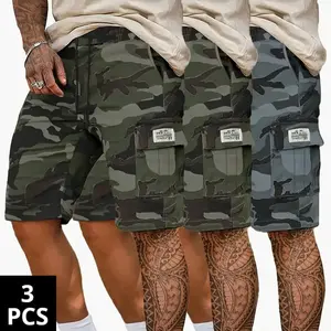 Camouflage Twill Pocket Shorts Three-Piece Set Men's Casual Khaki Green Black Trousers Suitable For Daily Wear Outfit Menswear mens shorts shorts for summer essential shorts bop shorts Breathable Drawstring Shorts streetwear sport