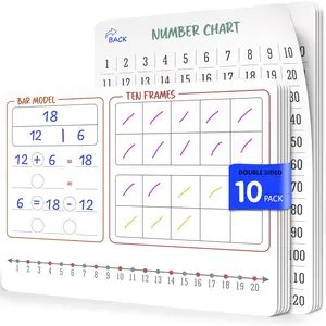 Bar Model 9"x12" Small White Board Dry Erase Sheets Math Manipulatives Number Chart Ten Frame Number Line Math Supplies Teacher Students Classroom Pack of 10 Sheets