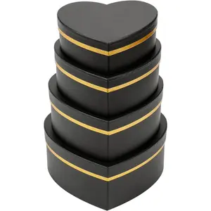 Black Gift Boxes with Lids for Present Heart Shaped Flower Boxes for Arrangements Set of 4 Floral Gift Boxes for Bridesmaid, Proposal, Wedding, Birthday,  Showers