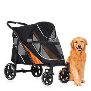 Pet Stroller for Large & Medium Dogs & Cats | Easy One-Hand Fold | Dual Entry All Terrain Wagon Cart | Removable Washable Mat | Cat and Dog Stroller for 2