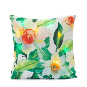 212 MAIN LED Illuminated Floral Print Cushions - Set of 2, Bright Decorative Home Decor Pillows with Built-in LED Lights for Bedroom Use, Bright Cushions, Decorative Cushions