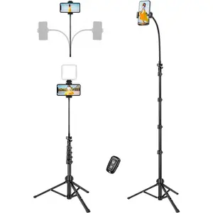85" Tall Cell Phone Tripod Stand with Gooseneck and Remote, Portable Travel Tripod Stand, Overhead Tripod for  16 15 14 Pro Max/13/12/Android for Recording/Watching/Cooking/Fitness/Vlog