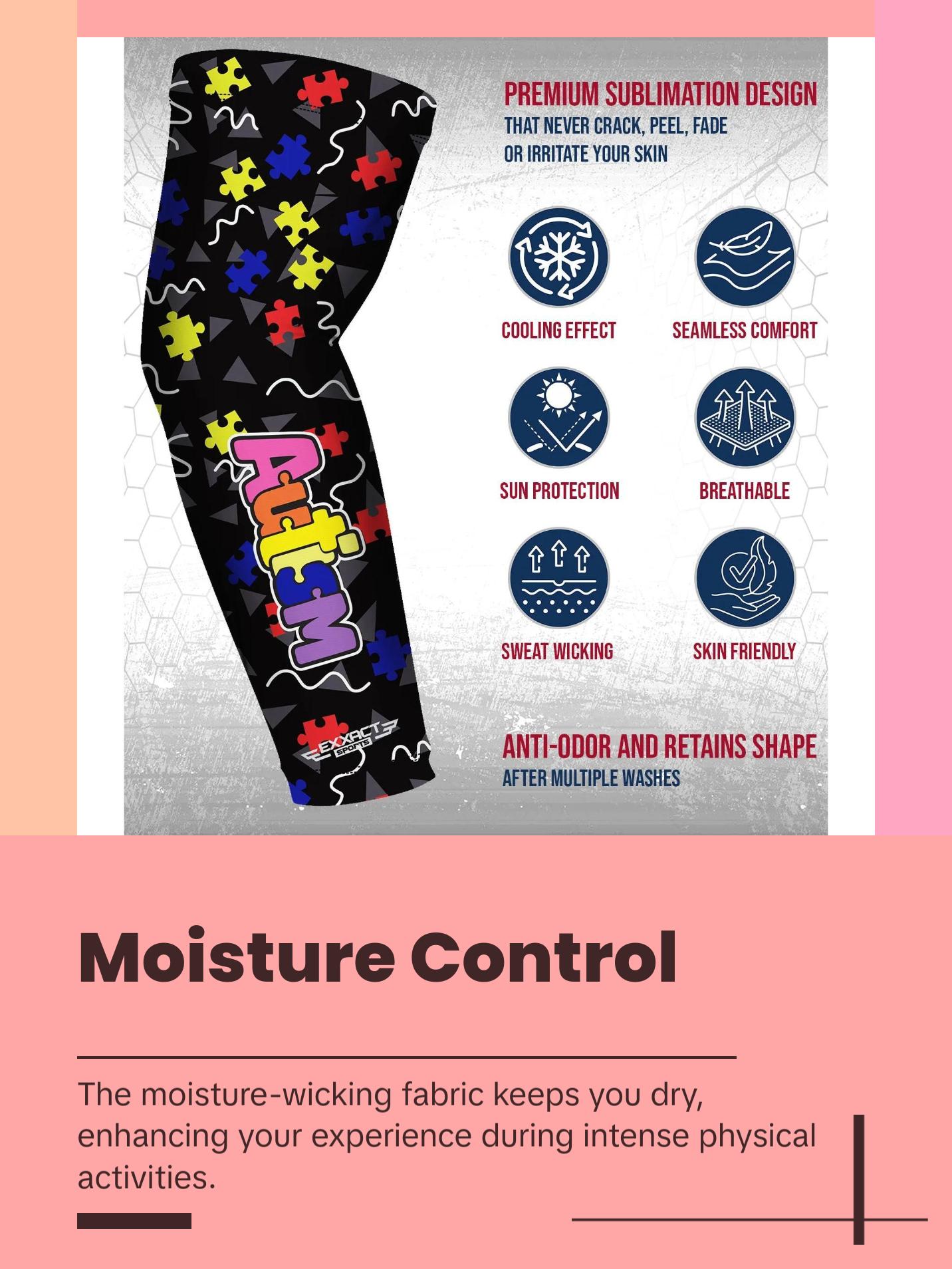 Exxact Sports 1 Pair Compression Arm Sleeves for Men Women, Breathable Baseball Arm Sleeve Football Sleeves Youth Adult - (Autism)