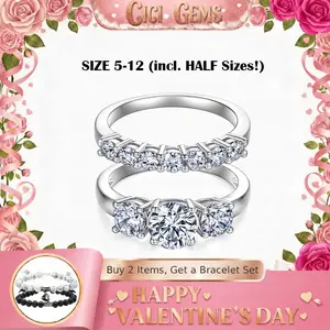 CICI GEMS 1CT Trilogy Moissanite Rings for Women Wedding Set D VVS1 3 Stones Stackable Band 18K Gold Plated Lab-Created Hypoallergenic Engagement Promise Anniversary Gift Fine Jewelry R1