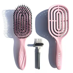 YAYAMO Oval Vented Scalp Massage Hair Brush for Wet & Curly Hair, Detangling Styling Brush with Cleaning Tool, Salon Hair Styling Tool