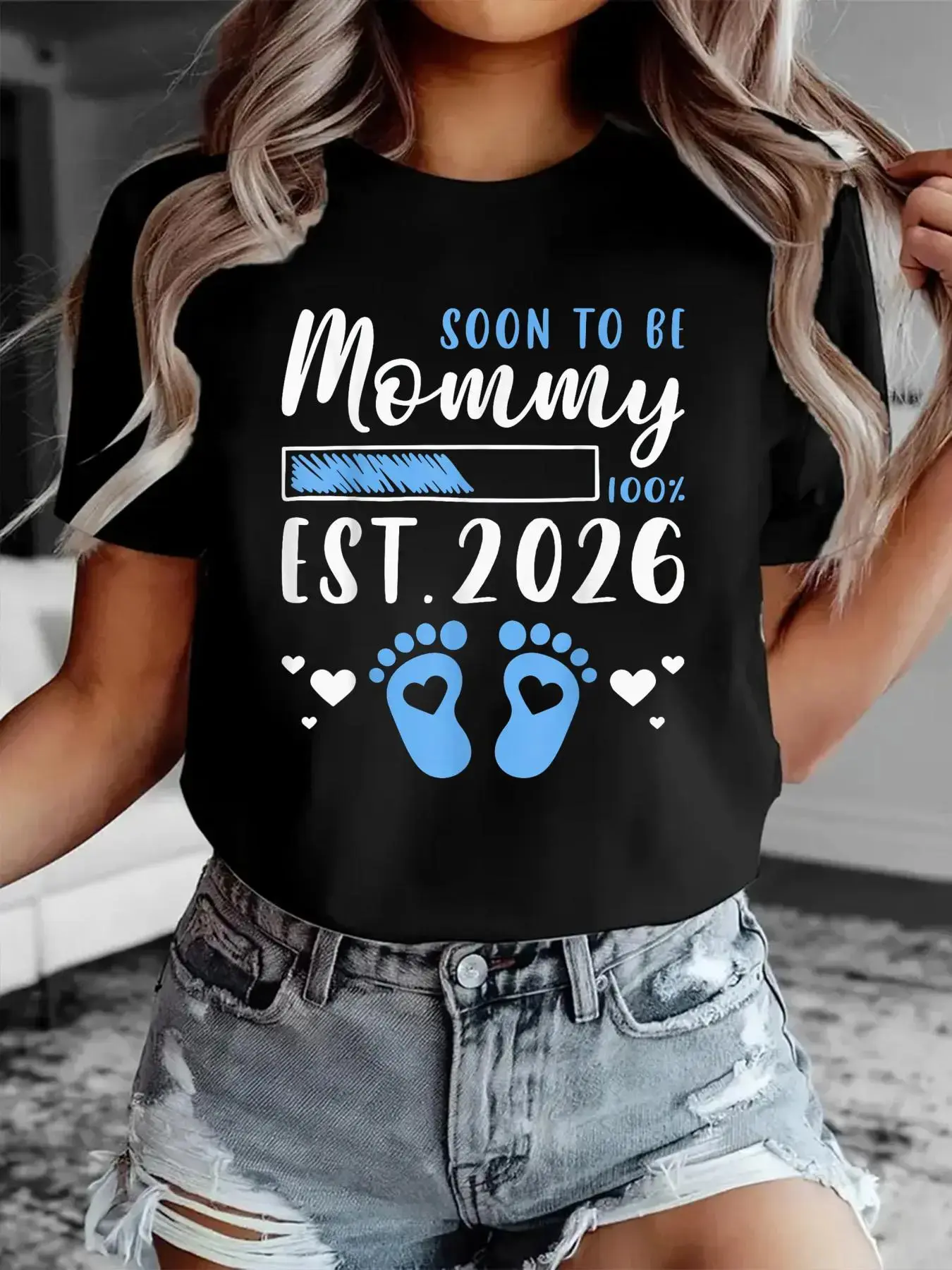 Women's Soft Breathable Cotton Mom Est. 2026 Graphic T-Shirt - Casual Short Sleeve Crewneck, All Seasons Essential for Expecting Moms, Easy to Layer with Jackets, Everyday, Fabric, Comfortable, Shortsleeve, Fit, Outfits, Streetwear