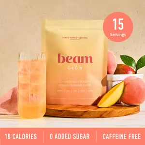 Beam Glow Women’s Superblend — 15 Single-Serve Packets for Hormone Balance, Skin, Hair & Nail Support (Peach Mango Limited Edition Flavor, Vegan, Caffeine-Free)