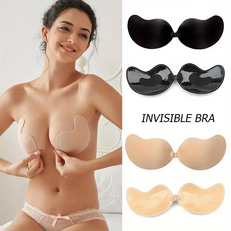 2Pairs Invisible Bras Sexy Front Closure Sticky Women's Bra Nipple Cover Boob Pads Sticker Push Up Bra Self-Adhesive Silicone Seamless Backless Strapless Bra Breathable Lightweight Smooth