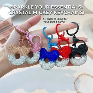 Bling Crystal Mouse Keychain, Sparkly Rhinestone Mickey Bag Charm & Car Key Ring, Cute Mouse Pendant for Women Girls, Aesthetic Party Favors Gift, 1PC