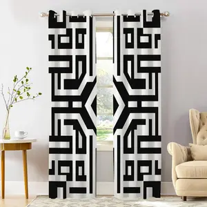 Geometric Pattern Symmetry Blackout Window Curtains, Black and White Maze Design Thermal Insulated Curtains Grommet Top Window Drapes for Living Room, Bedroom 53"W x 84"L (Pack of 2)