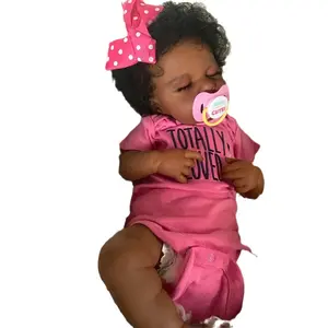 19-inch Reborn Baby Doll Lifelike Soft for 3+ Years Old Kids Black Skin Curly Hair Tiny Blue Veins Soft Cloth Play and Bedtime Companion