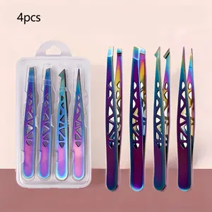 Precision Stainless Steel Tweezers Set, 4-Piece Eyebrow Grooming Kit, Hair Removal Tools, Perfect Gift for Holidays, Makeup