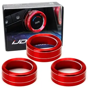 iJDMTOY 3pcs Red Anodized Aluminum AC Climate Control & Center Console Navi Multi-Media Switch Knob Ring Covers For 2014-2018 Mazda 3, 2016-2019 Mazda CX-5