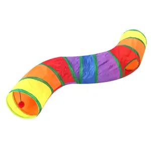 Rainbow Cat Tunnel Foldable Multi-Channel Design, Self-Entertainment Drill Hole Toy, Interactive Must-Have for Multiple Cats
