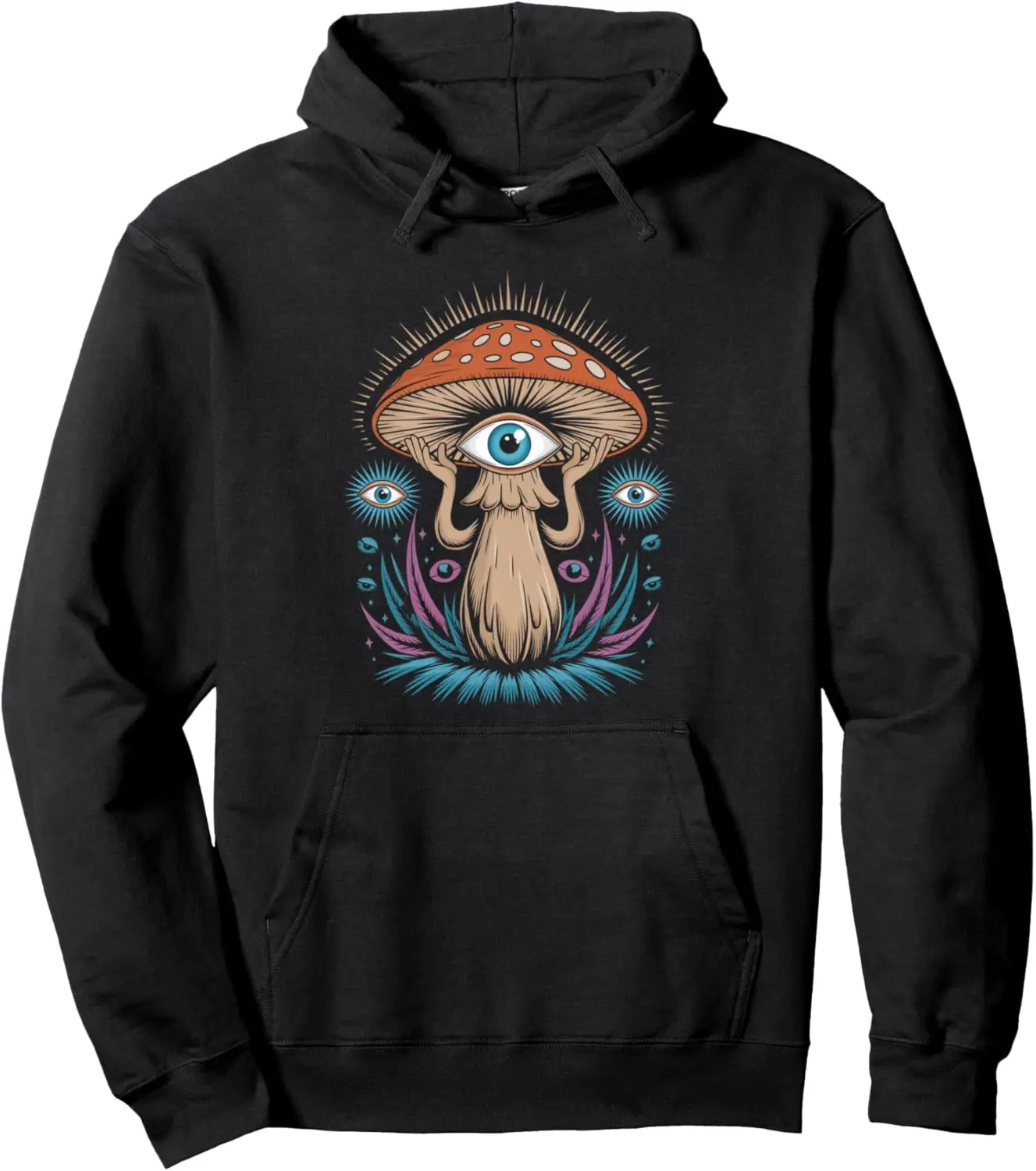 Trippy Pshychedelic Eye Mushroom Fungi Mystical Hippie Art Pullover Hoodie