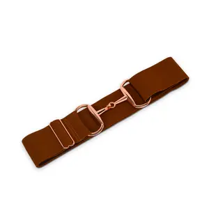 2 inch Luxury Elastic Equestrian Belt, Horse Riding Belt with Rose Gold Buckle, Stretchable and comfortable waist (Roasted Coffee Brown)