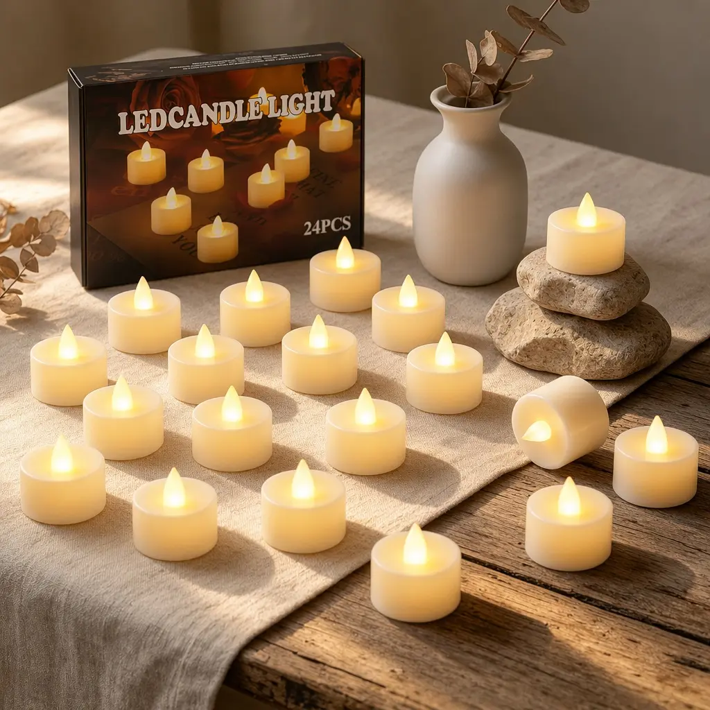 24-Pieces Battery Operated Flameless Votive Candles - Atmosphere Decorative Flickering Lights with Warm Glow, 200+ Hours Runtime, Portable LED for Outdoor Leisure Wedding & Indoor Home Decor, Atmosphere Light, Decorative Light