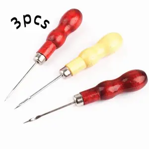 3pcs Handmade DIY Sewing Tools - Double Gourd-Pointed Cone Punching Needle with Wooden Handle, Suitable for Knitting, Crochet, and Crafts, Ideal for All Creative Projects