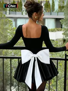 Elegant Bow Long Sleeve Dress, Women's Fashionable Party Gown, Formal Wear, Comfortable & Stylish Design, Perfect for Special Occasions