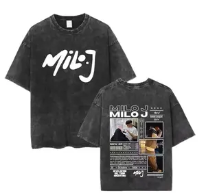 Rapper Milo J Logo Vintage Washed T Shirts Men Clothing Harajuku Hip Hop T-shirt Cotton Short Slevee T-shirts Streetwear