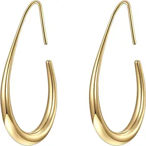 14K Gold/White Gold Plated Teardrop Hoop Earrings - Lightweight Large Oval Pull Through Statement Jewelry Gift for Women