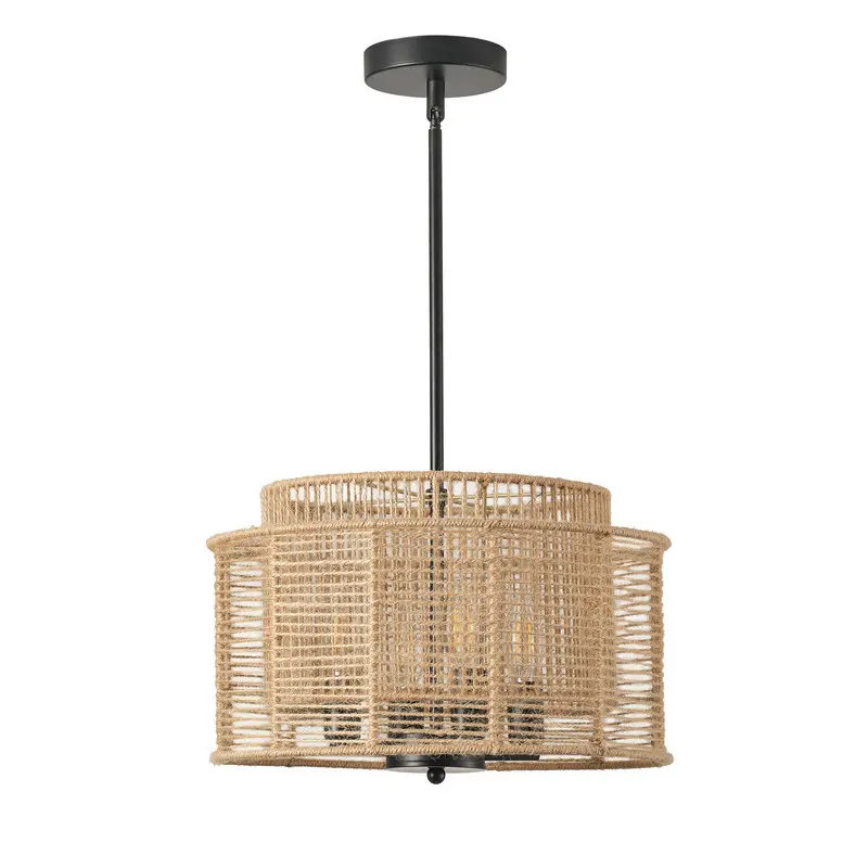 Farmhouse 4-Light Handmade Hemp Rope Weaving Hanging Lamp for Living Room Bedroom