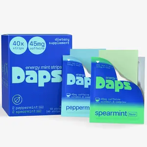 Daps Energy & Focus Caffeine Mint Strips - Energy Boost Sticks with 45mg Natural Caffeine, Sugar-Free Breath Mints, Vitamins B6, B7, B12