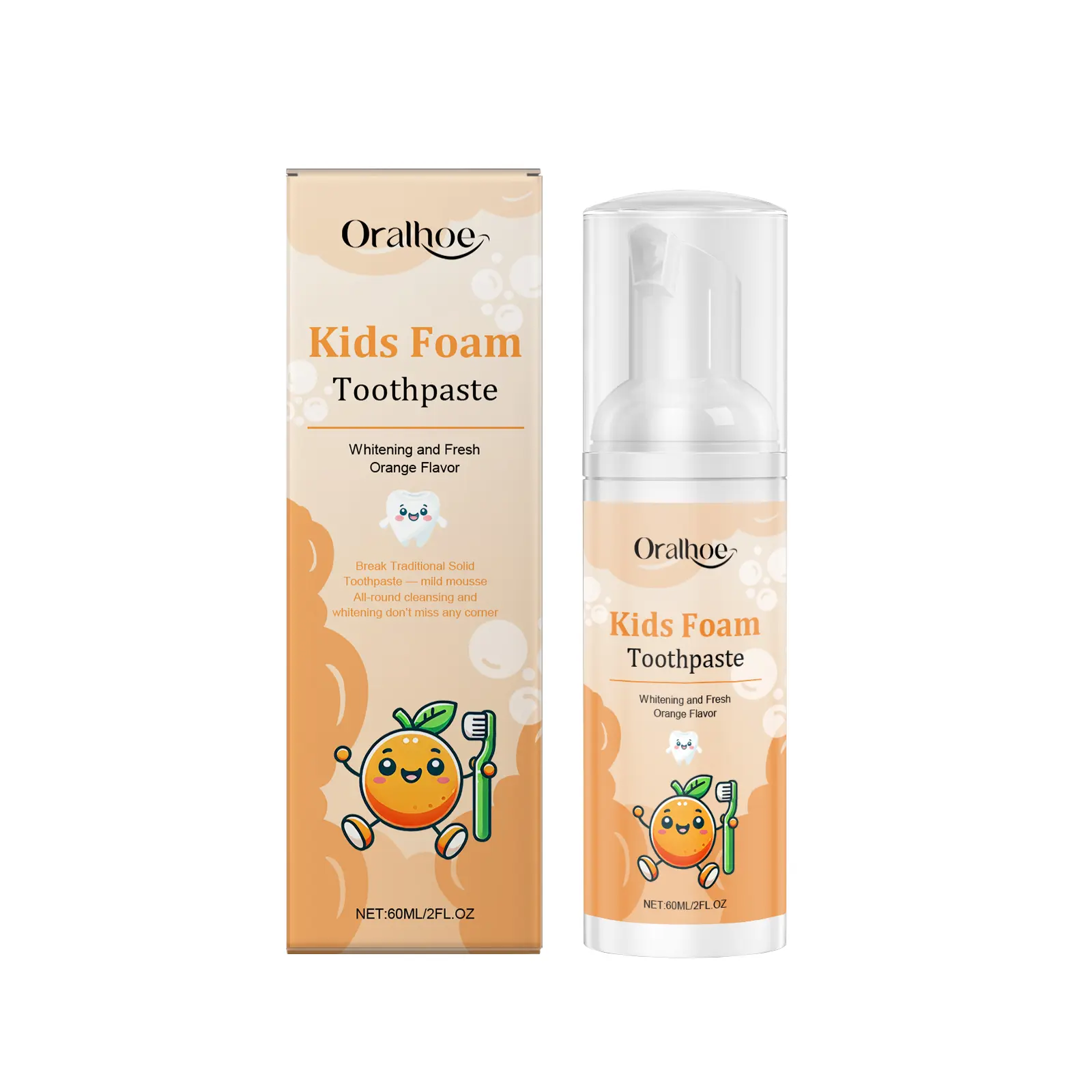 Oralhoe Children's Dental Mousse Gently Cleans Teeth Fresh, Clean And Stain Removing Press Toothpaste Cleansing Lightweight Gentle Peppermint hydroxyapatite toothpaste bodyaccel toothpaste