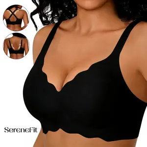 1/2/3 Pack Jelly Wireless Bras for Women – Soft Smooth Second Skin Seamless Comfort Bra, Breathable No Dig Shoulder Straps, Wide Side Band Support, Deep V Push Up T-Shirt Everyday Bra