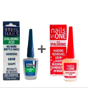 (Duo Pack) Steel Nails & Nails In One Nail Treatment 12ml Each with Hyaluronic Acid Keratin & Calcium for Strength Hydration & Protection Uñas de Acero