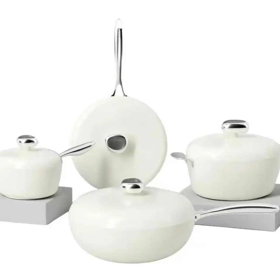 FDA certified Velosan brand high quality 8 PCS Pebble non-stick frying pan soup pot milk pan frying pan high quality and beautiful handle kitchen set/ get free Silicone spatula