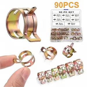 90pcs Spring Hose Clamp Assortment Kit Includes Spring Band Action Clamps for Fuel, Vacuum Hose, And Low-pressure Air Applications. Sizes Available: 6mm, 7mm, 8mm, 9mm, 10mm, 12mm, 14mm, And 16mm.