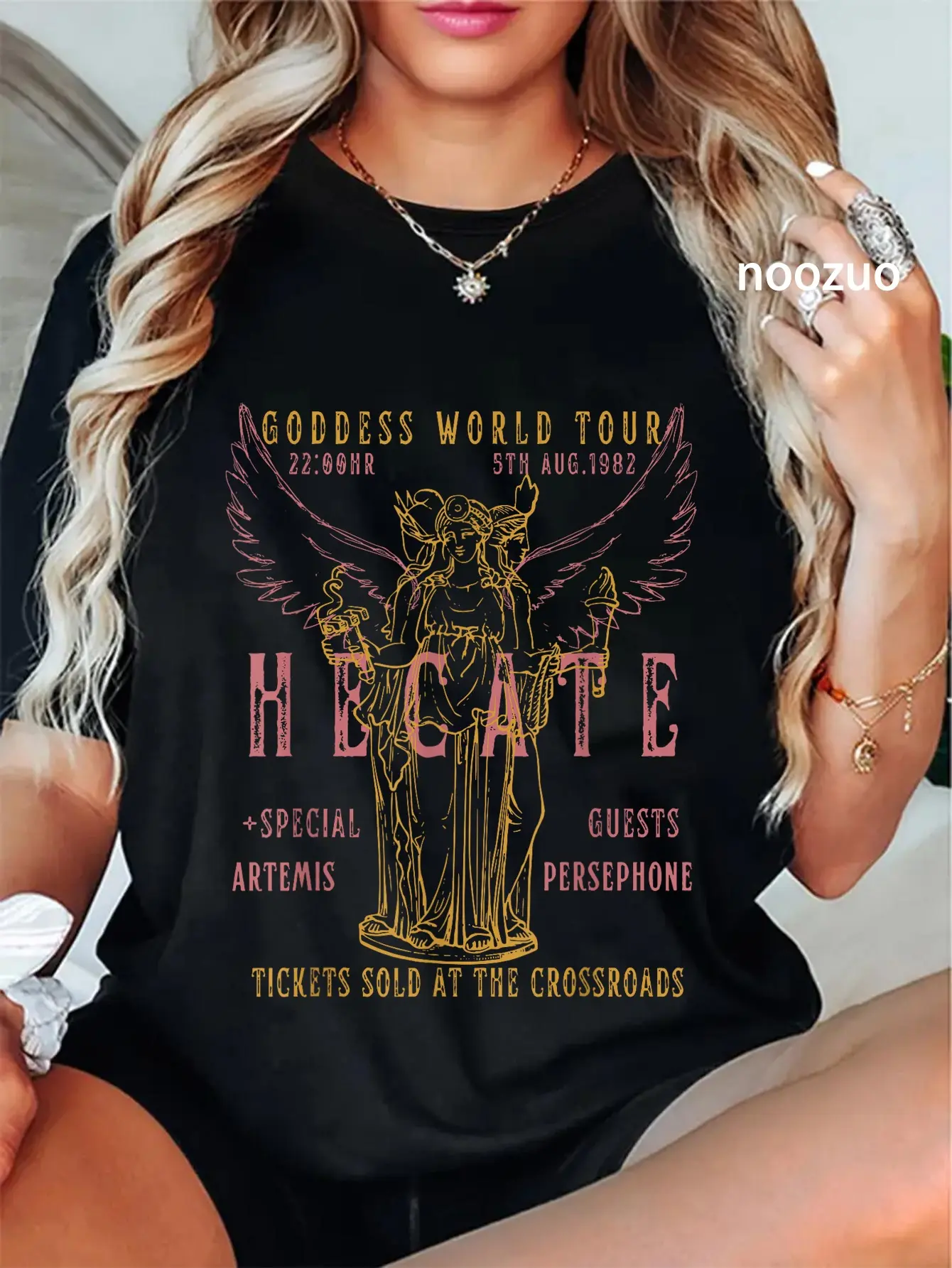100% Cotton Hecate Distressed Band Greek Mythology Triple Goddess T-Shirt