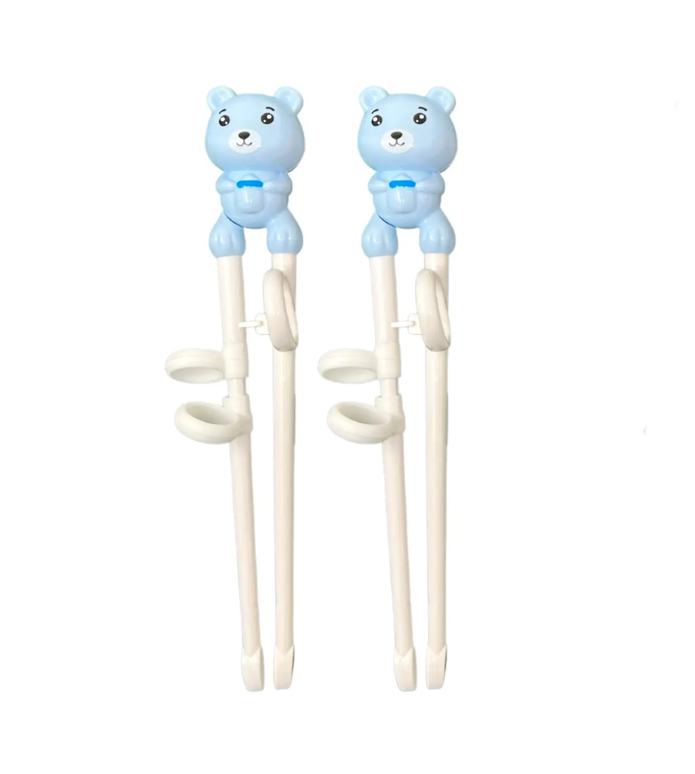 Fun BPA-Free Bear Shaped Reusable Training Chopsticks for Kids Beginners - ABS Plastic Animal Theme Kitchen Cutlery Tableware, 2-6 Stick Set Chopstick Learning Helper with Thumb Ring, Nonslip Silicone Rings, Blue Fine Motor Skills Tool for Family Use