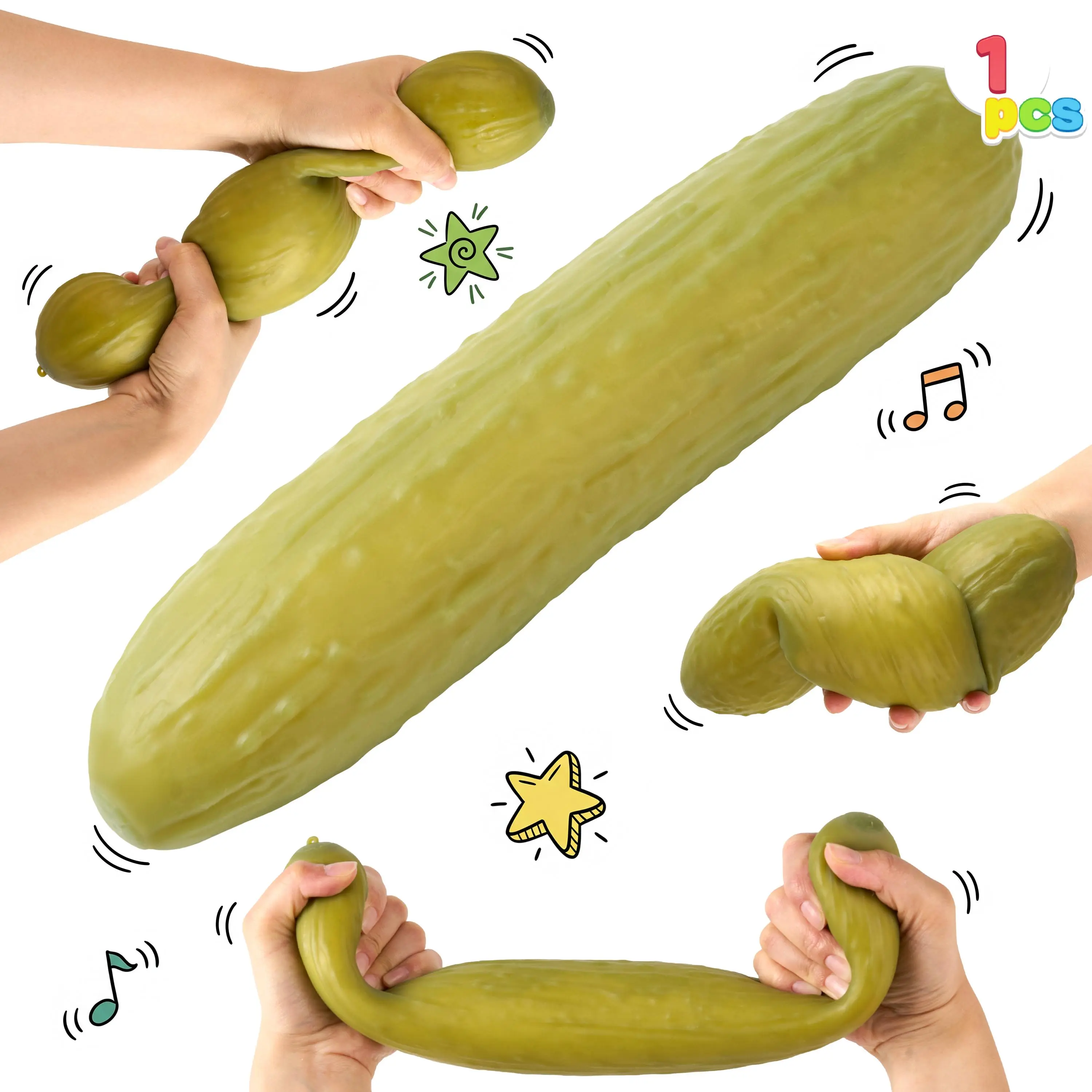 JOYIN Jumbo Pickle Stress Relief Toy, Squeeze Pickle Stress Balls, Slow Rising Squishy Fidget Sensory Toy, Soft Squeeze Decompression Dough Gift for Adults and Girls Boys, Birthday Gifts, Office Desk Decompression Toy, Party Favors