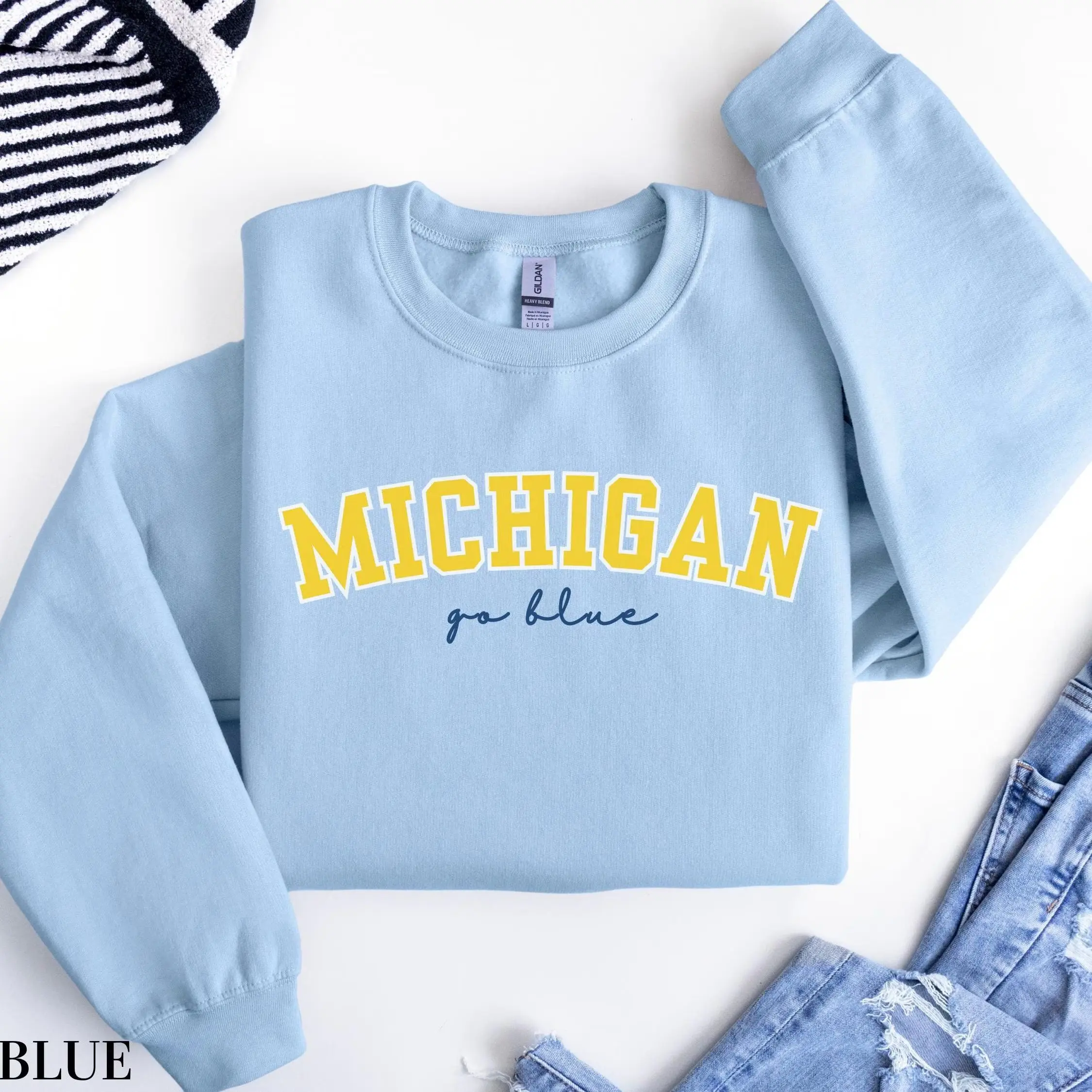 University of Michigan Shirt, Wolverine Crewneck, Go Blue Sweater, Michigan Football Crewneck, College Game Day, Varsity Crewneck, Shirt for Adult and Youth