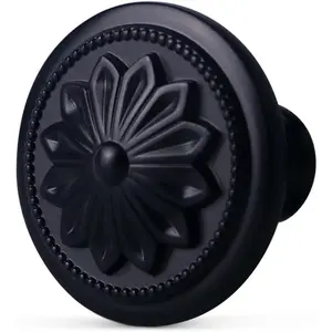 10 Pack 1-2/5'' Matte Black Zinc Alloy Round Kitchen Cabinet Knobs, Handles for Cabinets Drawers Dresser with Included Screws