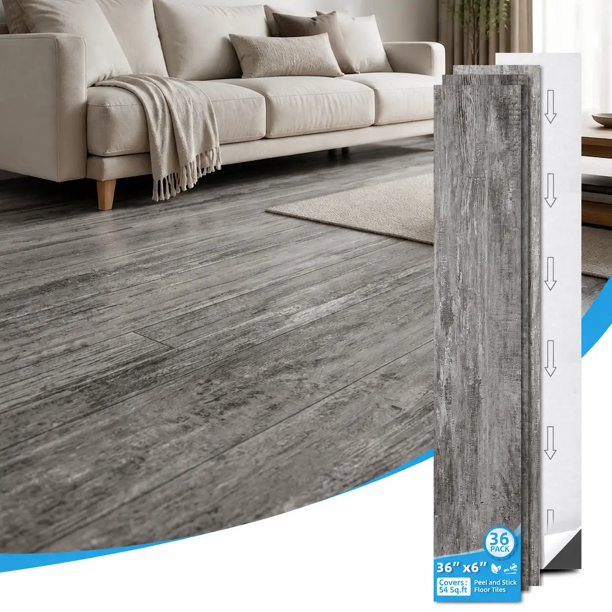 Art3d Self Adhesive LVP Flooring Planks, 36-Pack 54 Sq. Ft Coverage, Realistic Wood Grain, Thick Anti-Scratch Scratch-Resistant PVC, Waterproof PVC Flooring, Fireproof, Easy DIY Home Improvement Solution