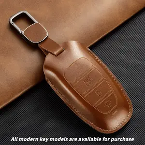 Premium Leather Key Fob Cover with Keychain, 3/4 Button Universal Full Protection Key Case Shell, Key Covers, Fit Hyundai Sonata 8 Elantra Old IX35 Tucson Sonata Hybrid NEXO NX4 Santa Fe DN8