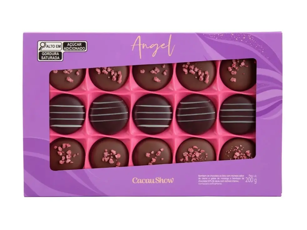 Cacau Show Angel Strawberry & Chocolate ao Leite Box 200g – Brazilian Gourmet Bombons com Geleia de Morango & Trufa Cremosa