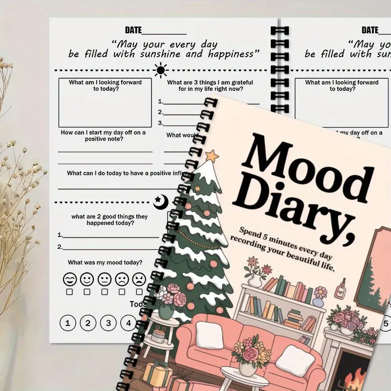 Mood Journal & Planner, Gratitude Journals, Wellness Journal - Minimalist Self-Care Planner, Spiral Bound, Soft Pink Tones, Mental Health Tracking, Daily Mood Log, Home Decor Design - Gift for Women, Men - A5 Notebook, Suitable for Bullet Journals