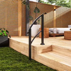 Adjustable Metal Handrail for Outdoor Steps Porch Deck Stair Railing with Installation Kit for Concrete Steps Black 0-45° Flexibility Powder-Coated Steel Frame Non-Slip Surface