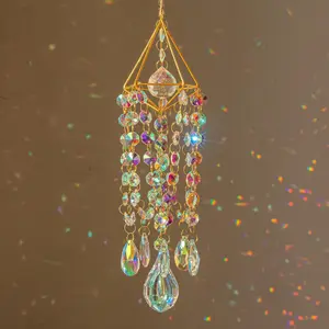 Crystals Rainbow Maker Suncatcher for Window Hanging Wind Chime Style Garden Sun Catchers - Hangable, Ornaments Decor Glass Metal Octagon Decoration
