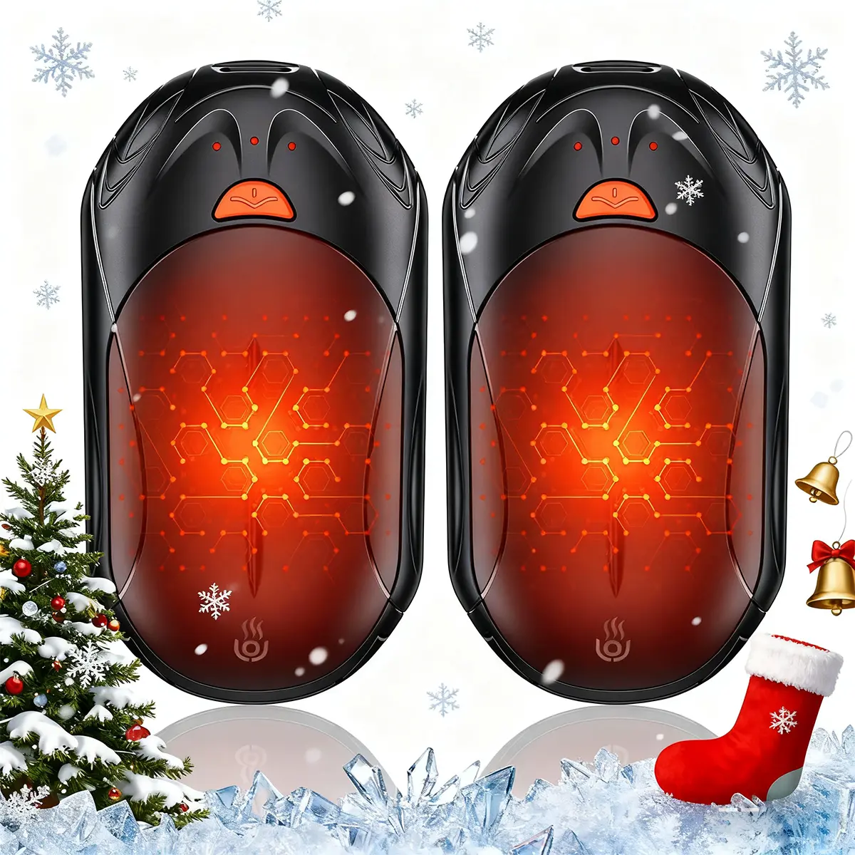 2-Pack 2025 Upgraded Rechargeable USB-C Hand Warmers, 7000mAh Pocket Size Electric Heaters with 3 Heat Control Modes, 9h High Runtime, Curved Grip & Split Snap Swivel Design - Ideal for Camping, Ice Fishing, Hunting, Glove, Skiing