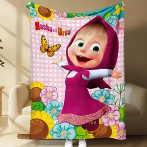 Super Soft Masha and the Bear Fleece Throw, Cute Cartoon Design, Perfect for Sofa Couch Bed, Ideal Christmas & Halloween Gift  Cartoon Blanket Halloween and Christmas Gifts